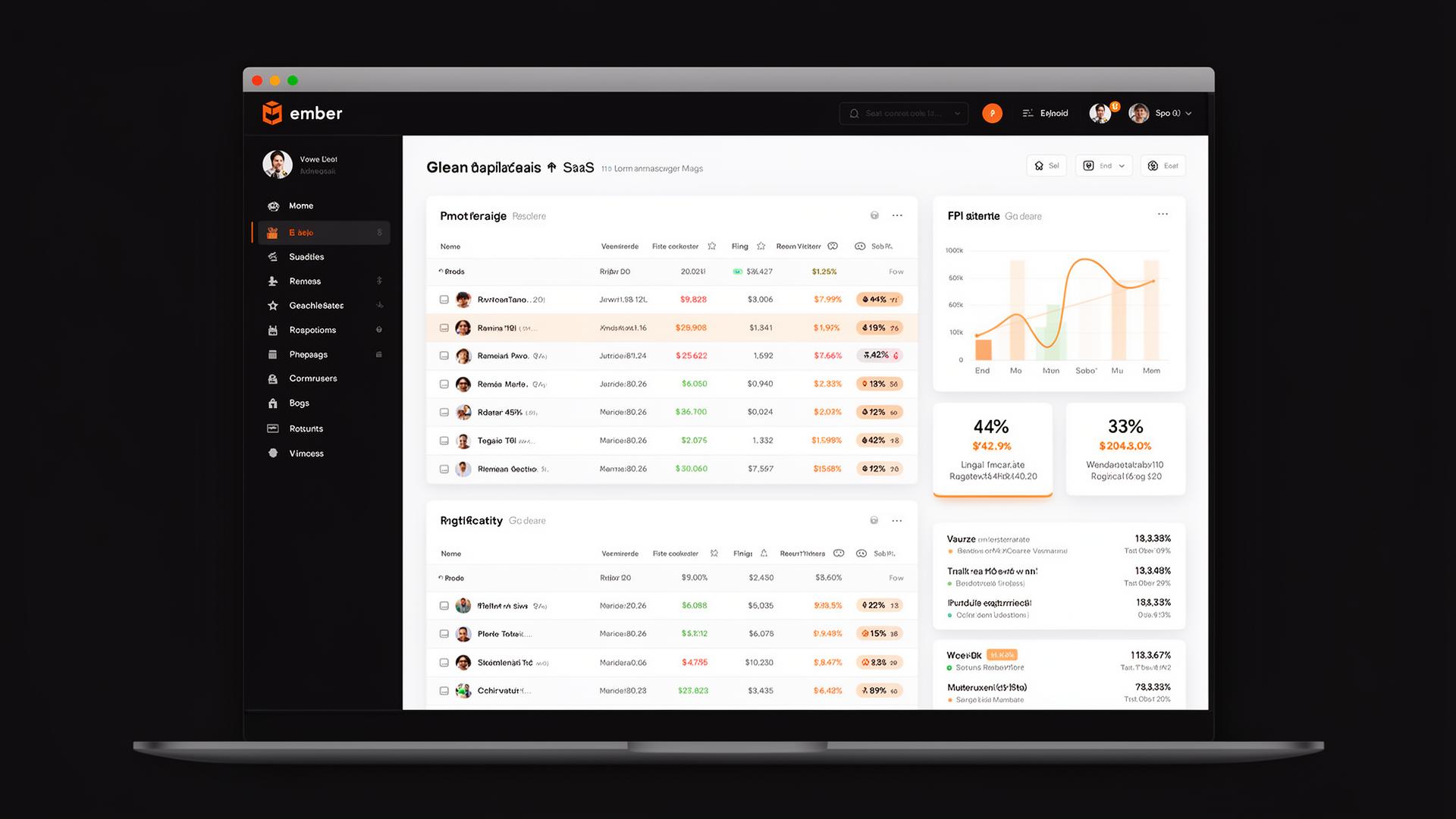 Web app dashboard mockup